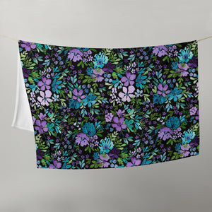 Bold and Beautiful Midnight Blooms Watercolor Floral Blanket