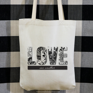 Love One Another - Floral Tote Bag (Black And White)