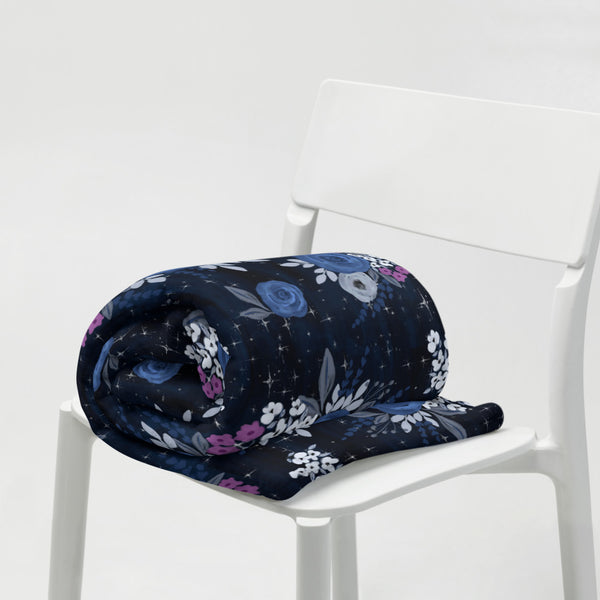 Midnight Sky Watercolor Floral Blanket