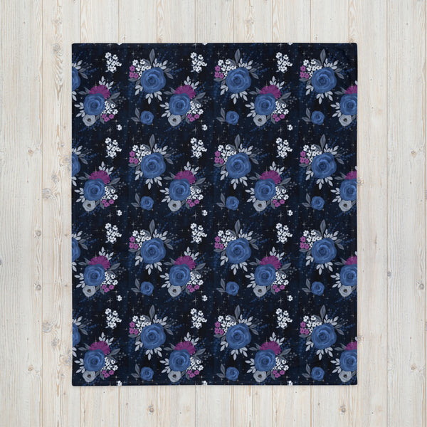 Midnight Sky Watercolor Floral Blanket