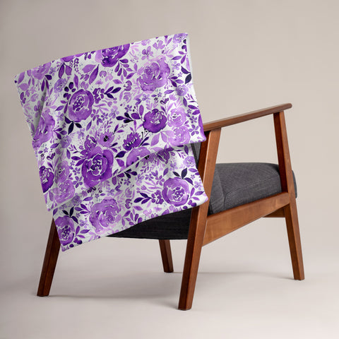 Pristine In Purple Watercolor Floral Blanket