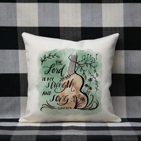 The Lord Is My Strength And Song Scripture Pillow (Guitar)