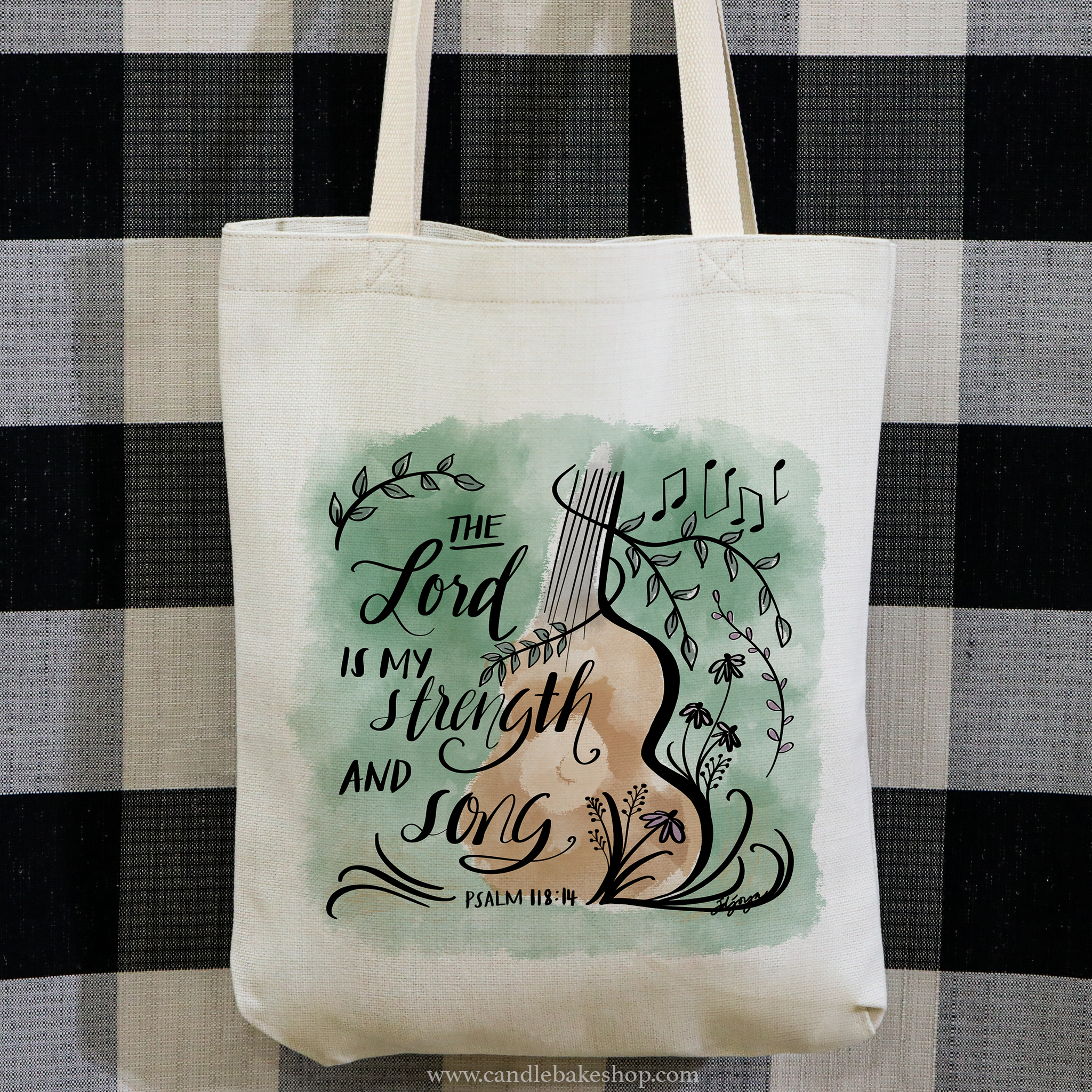 The Lord Is My Strength And Song Tote Bag (Guitar)