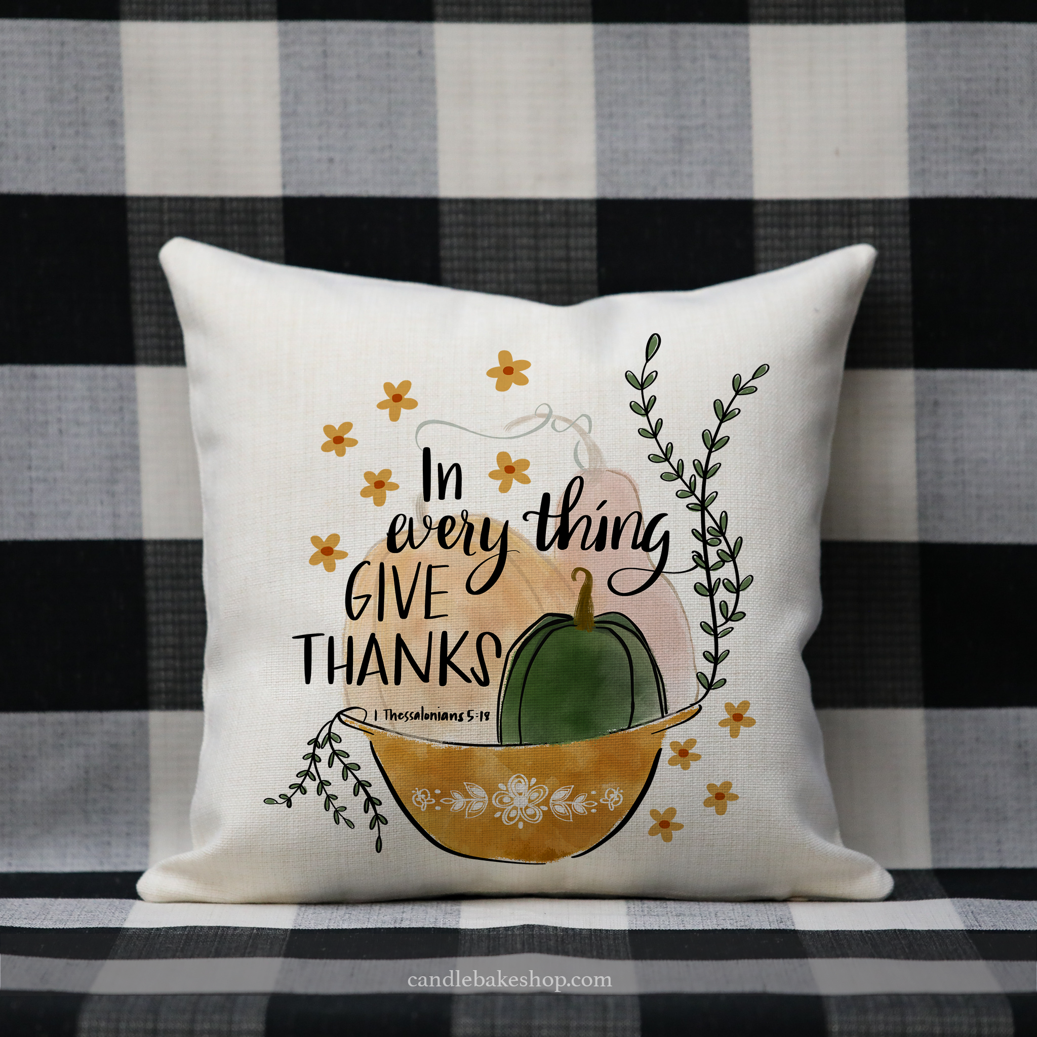 Vintage Inspired Scripture Pillow - "In Every Thing Give Thanks"