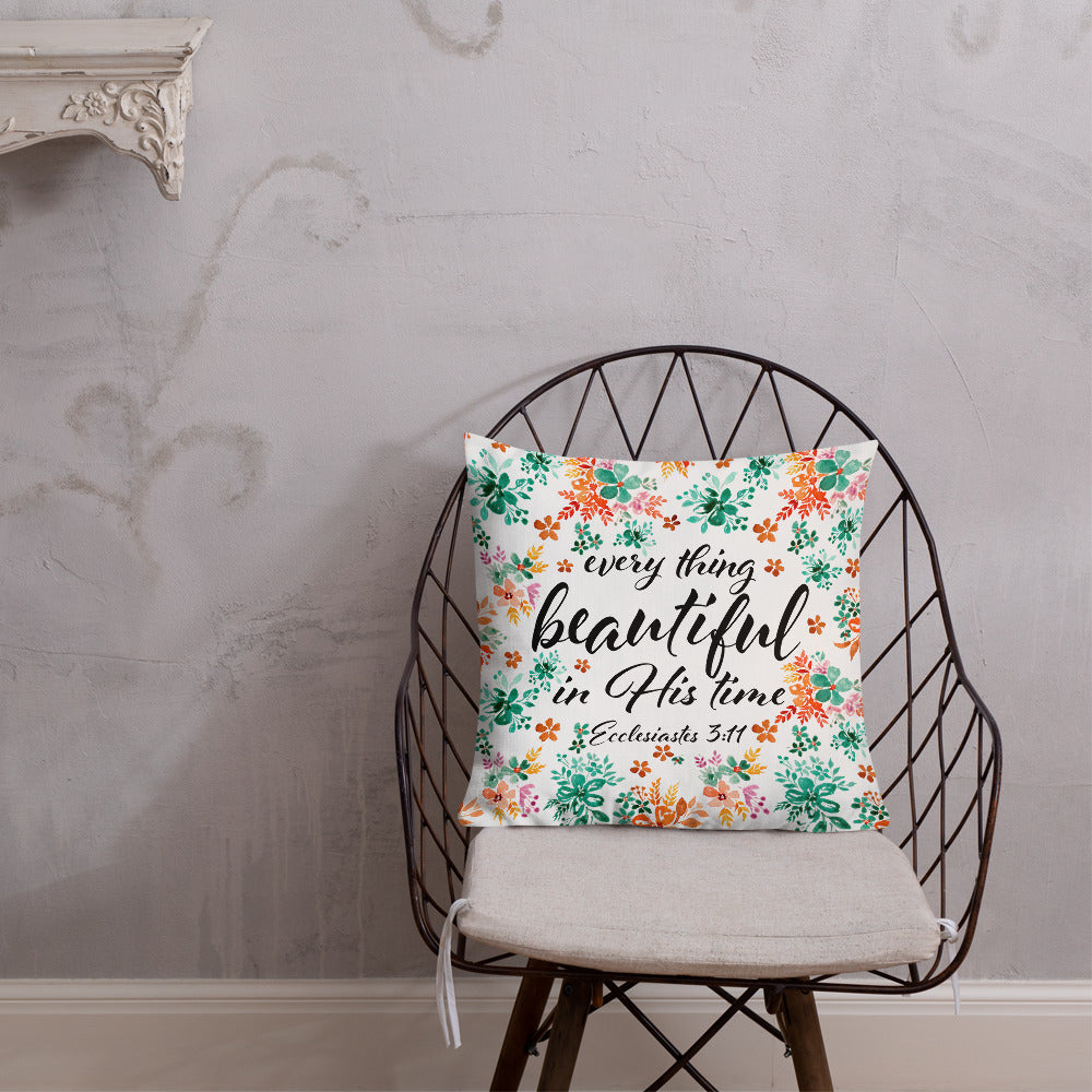2-Sided Monogrammed, Beautiful In His Time Scripture Throw Pillow - Ecclesiastes 3:11